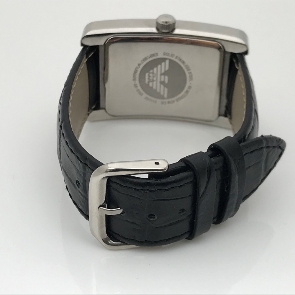 Emporio Armani Men Watch Black Leather Band Analog - Picture 6 of 8